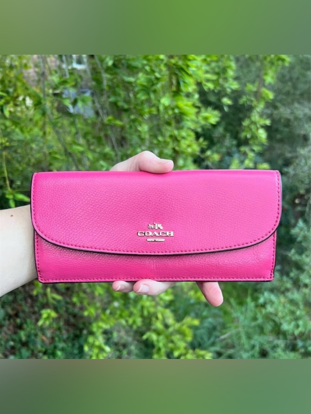 VINTAGE COACH Women’s Pink Crossgrain Leather Slim Envelope Wallet Gold Hardware